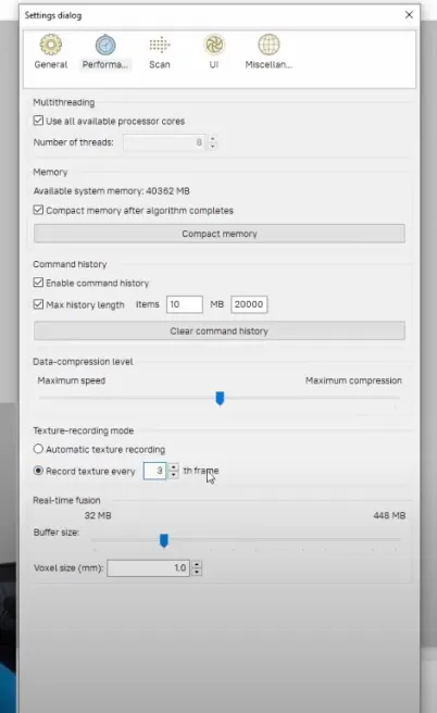 Texture recording settings