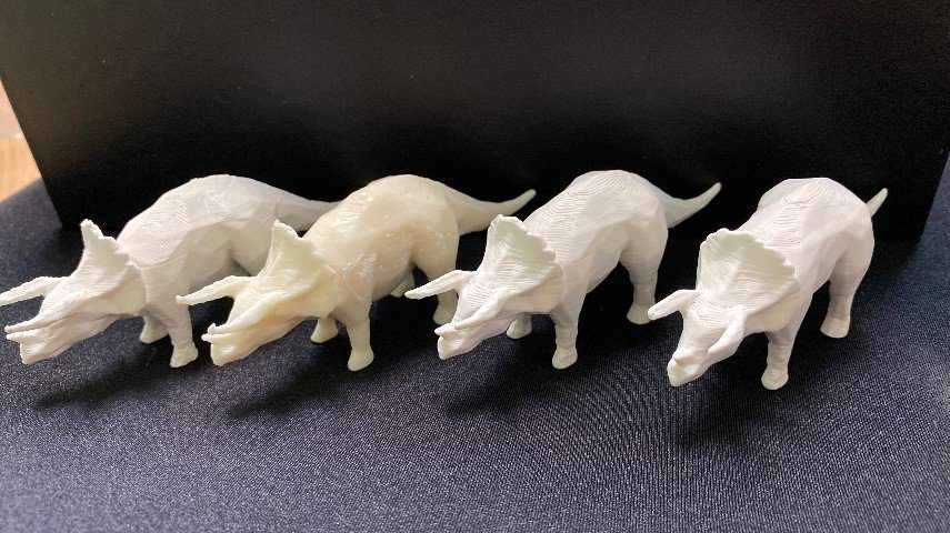 From Left to Right: Raw FDM, Vapor Smoothed, 4 hr Post Process Cycle, 8 hr Post Process Cycle - post processing