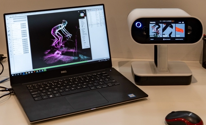 Artec Leo 3D scanner with Artec Studio software displaying scan of rider at Silverstone Sports Engineering Hub